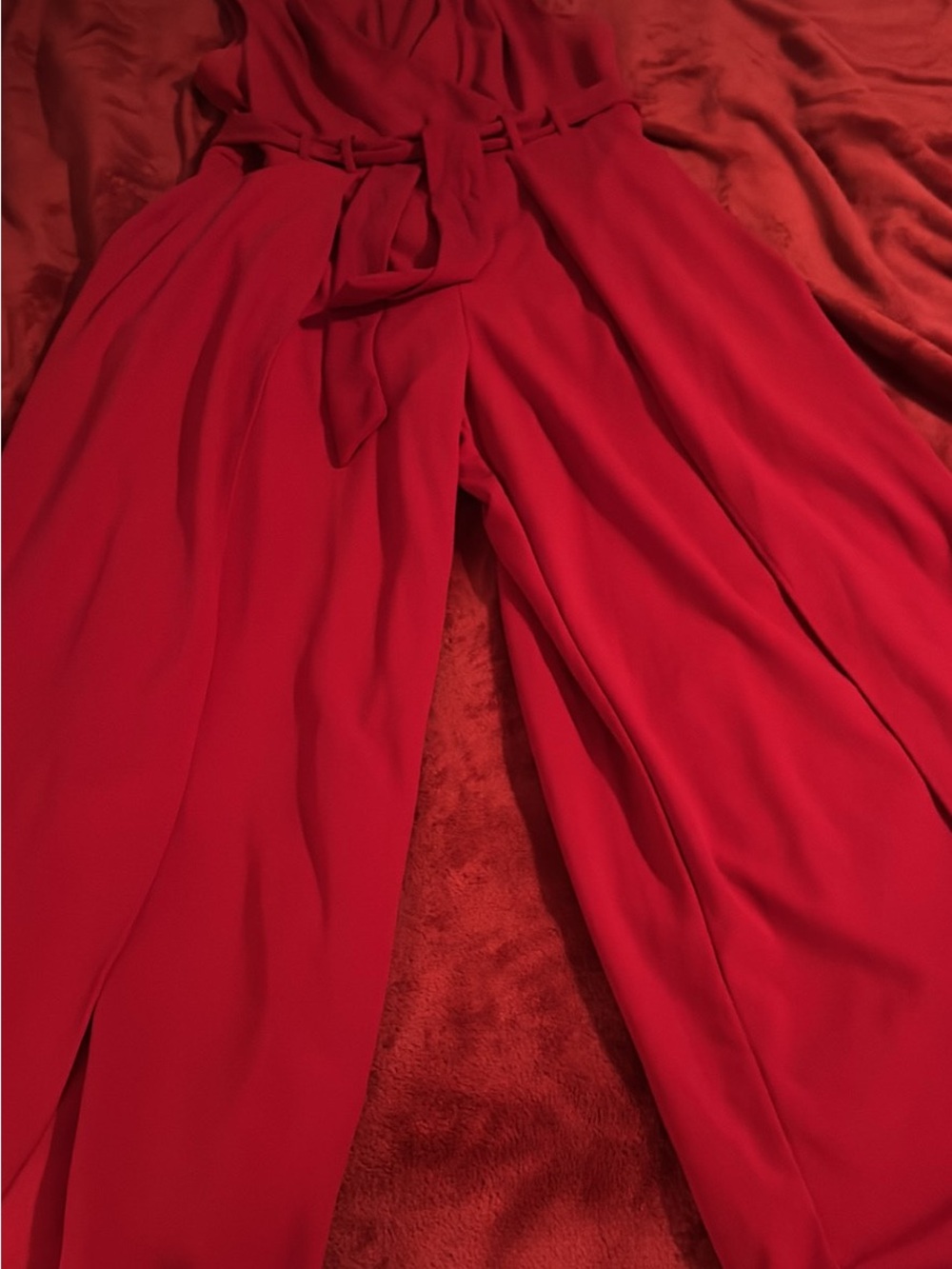 Red Tie-Waist Women's Jumpsuit